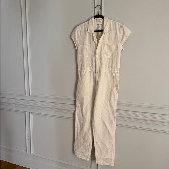 Apiece Apart Azore Cotton Linen Short Sleeve Jumpsuit | Cream | Size 4 - Picture 2 of 4
